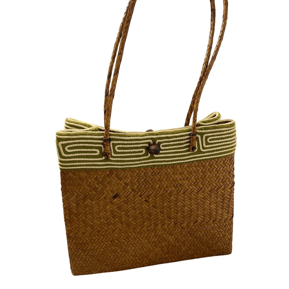 Woven Straw Women's Small Floral Earthly Bohemian Tote Eclectic Vintage Hippie - Picture 5 of 9